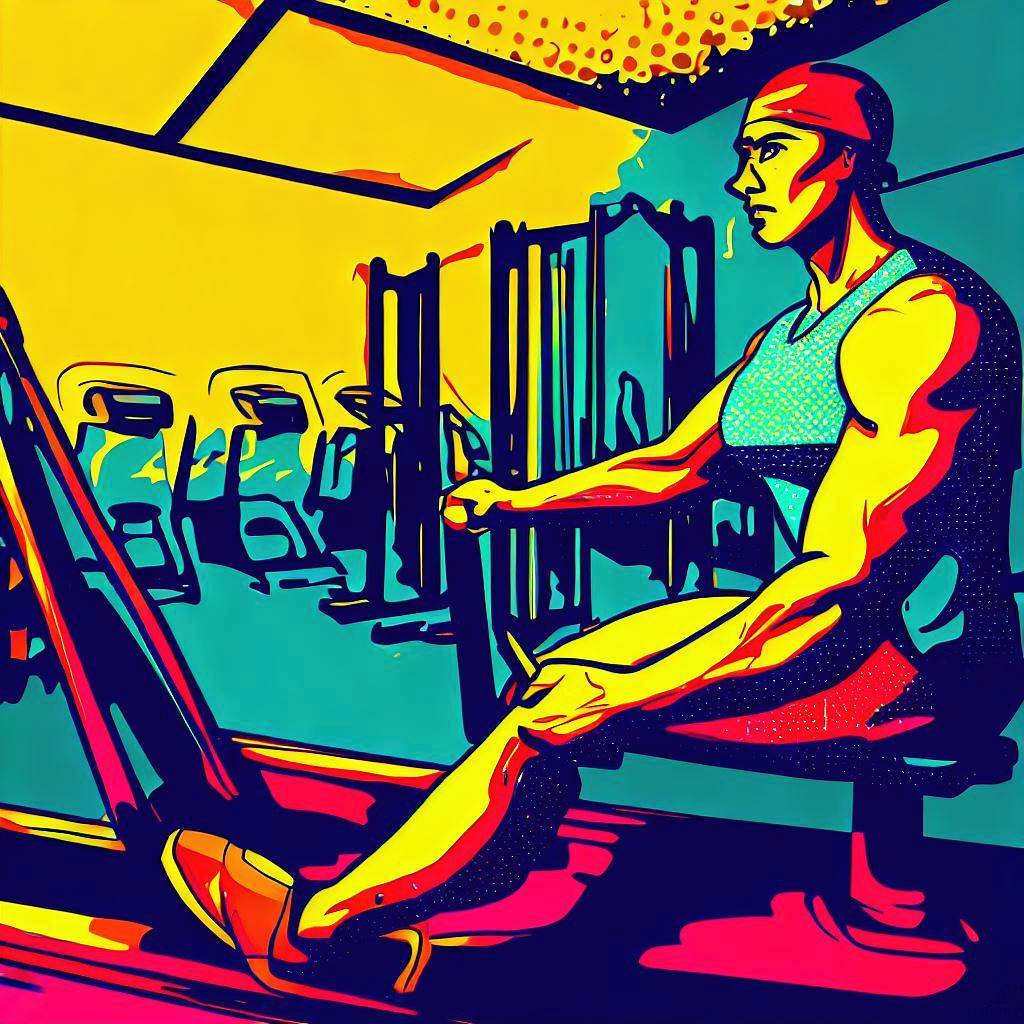 A person using a rowing machine at the gym. - Pop art style