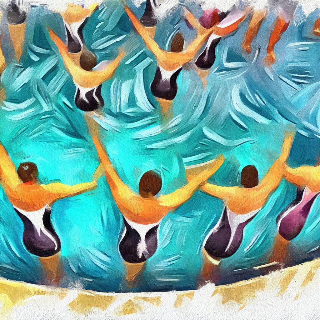 A group of people doing synchronized swimming - Oil painting style