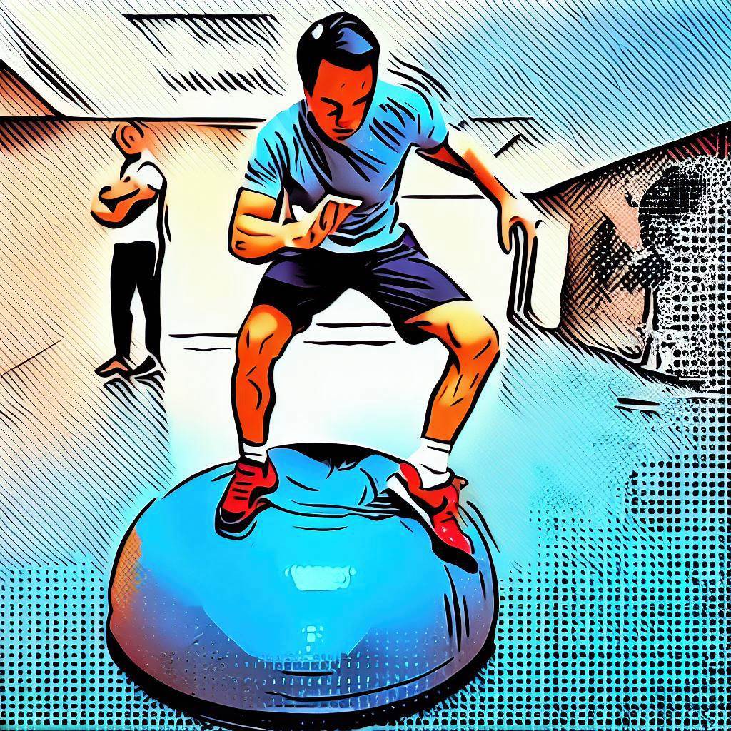 A person balancing on a bosu ball during a workout - Comic book style