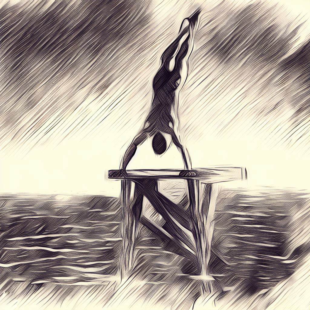 A swimmer diving into the water from a high platform - Pencil drawing style
