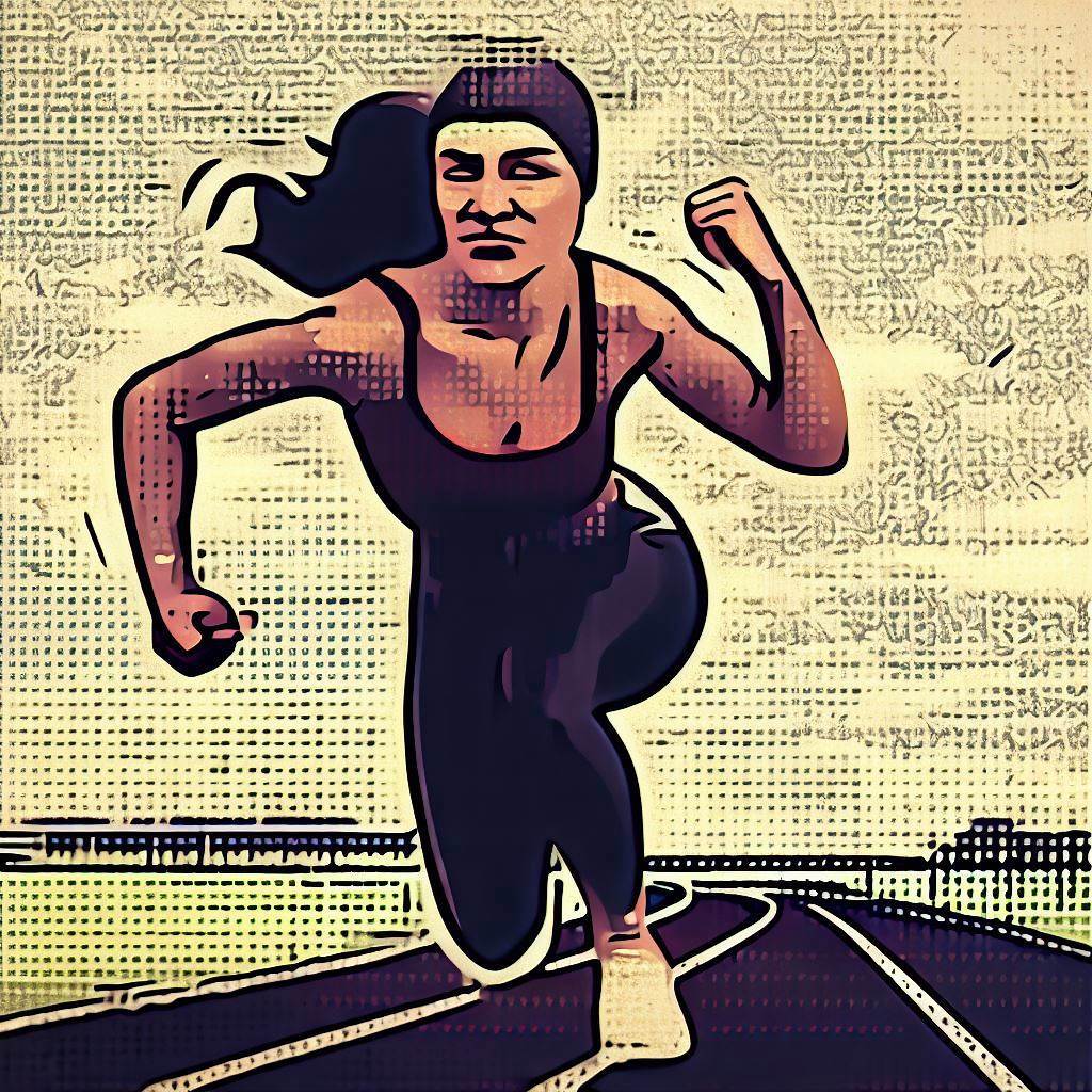 A person running on a track with a determined expression - Comic book style