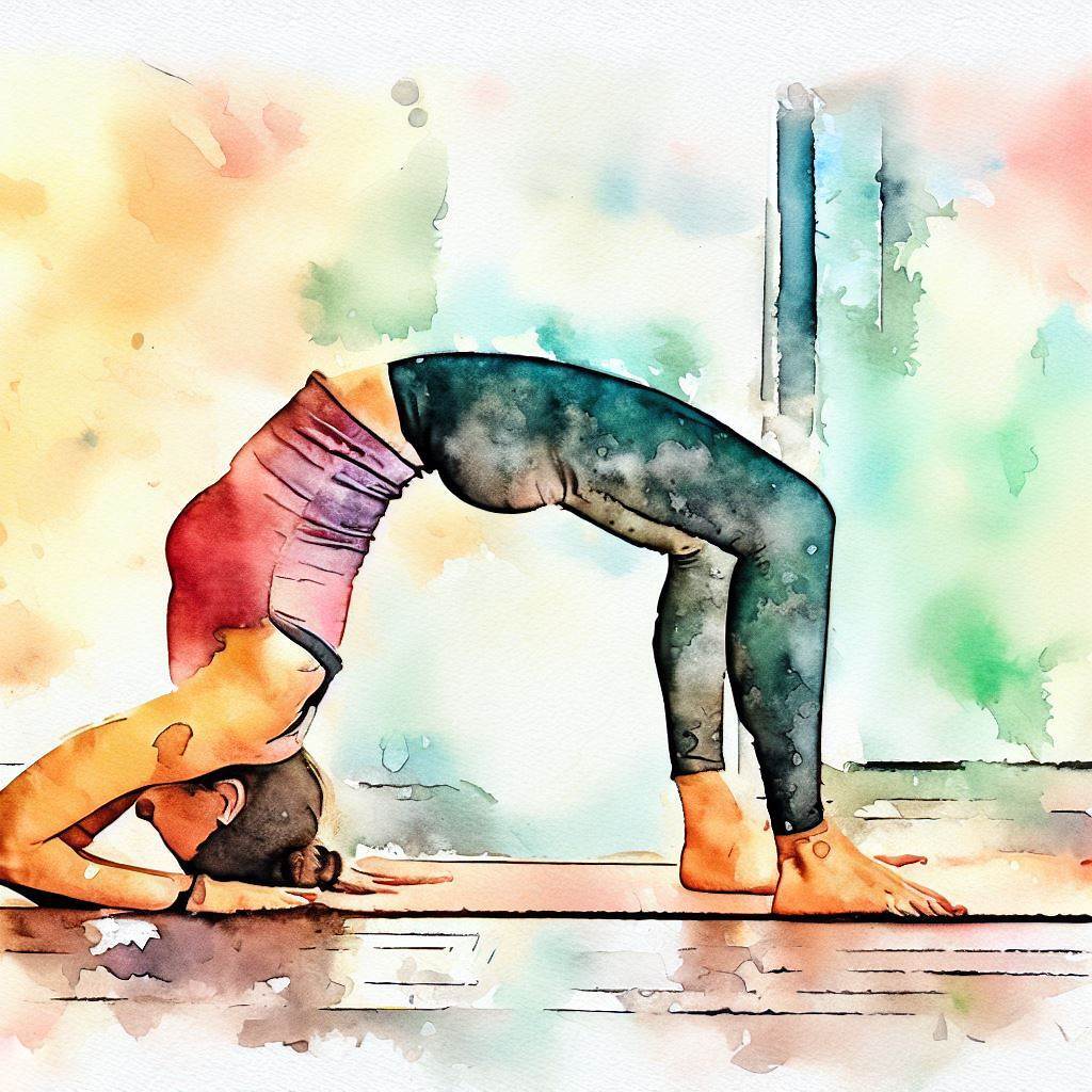 A person doing a backbend in a yoga studio - Watercolor style