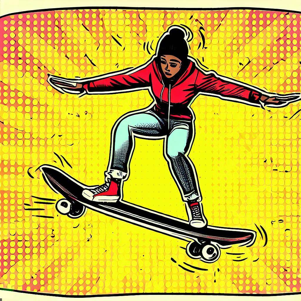 A person balancing on a skateboard while performing tricks - Comic book style