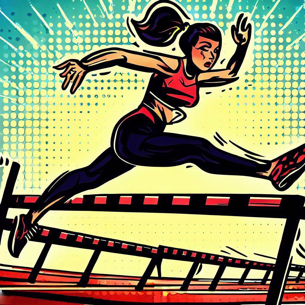 A person jumping over hurdles on a track - Comic book style