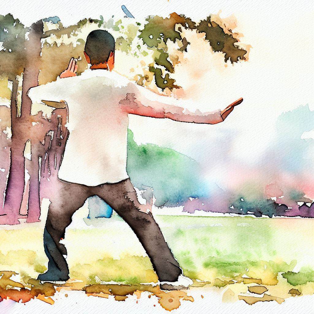 A person practicing tai chi in a peaceful park - Watercolor style