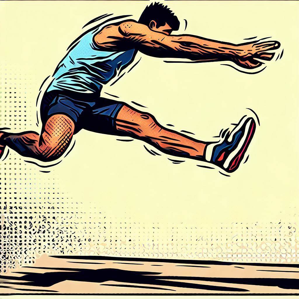 A person performing a standing long jump with perfect form - Comic book style