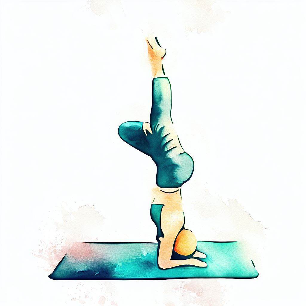 A person doing a forearm stand on a yoga mat - Watercolor style