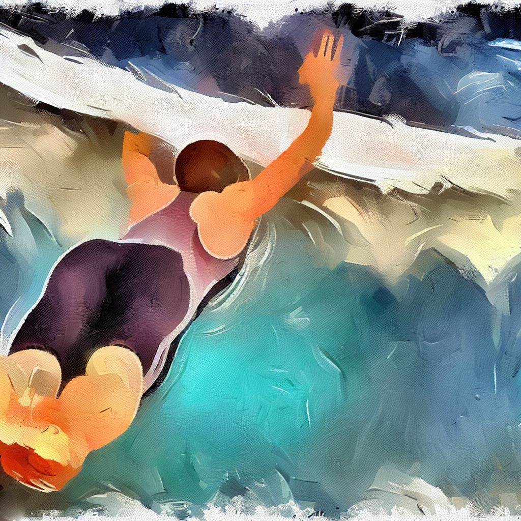 A swimmer diving into a pool - Oil painting style
