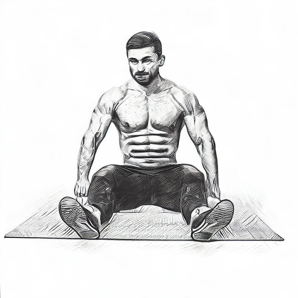 A person doing sit-ups on a fitness mat - Pencil drawing style