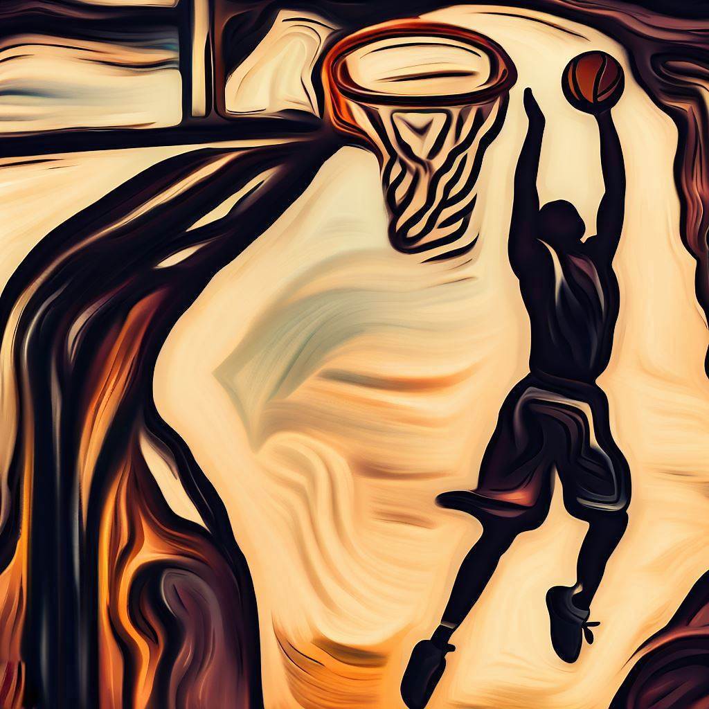 A basketball player going for a slam dunk - Cave painting style