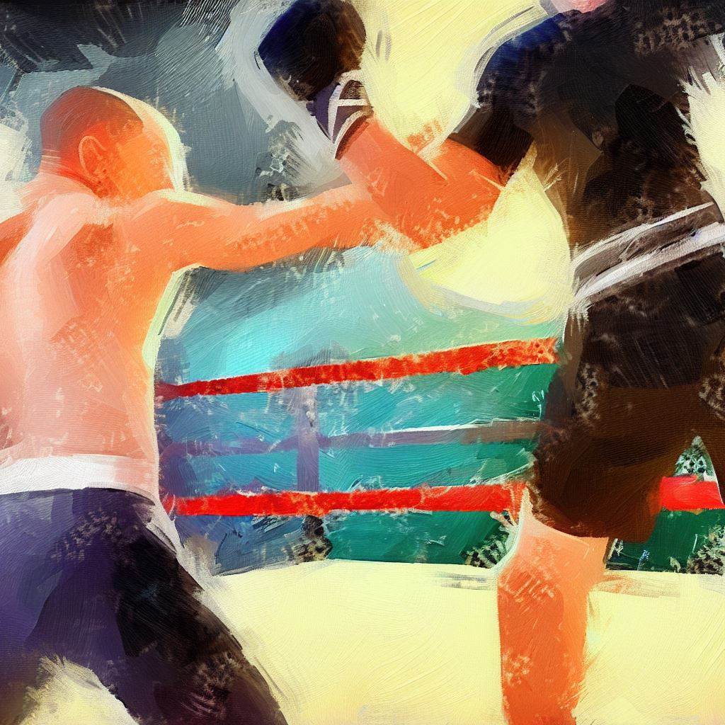 A person sparring in a boxing ring - Oil painting style