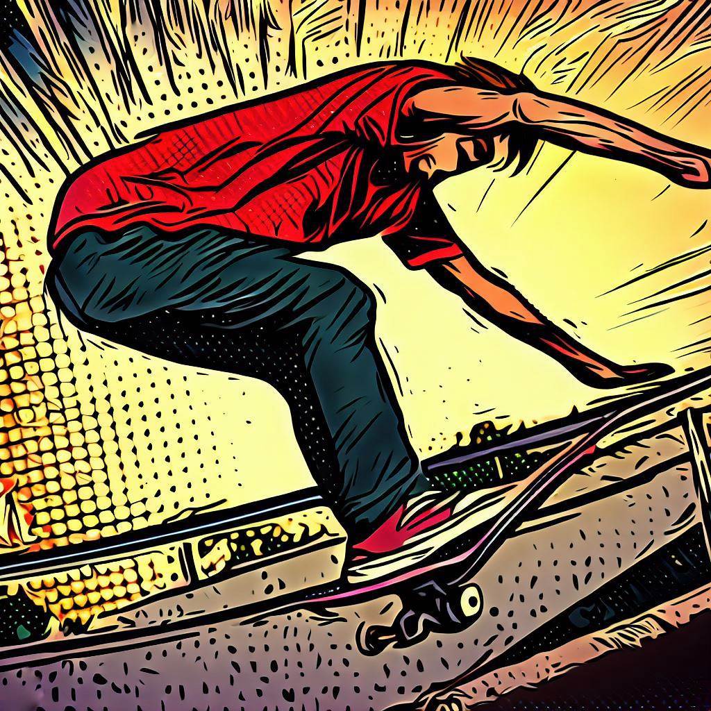 A skateboarder grinding on a handrail - Comic book style
