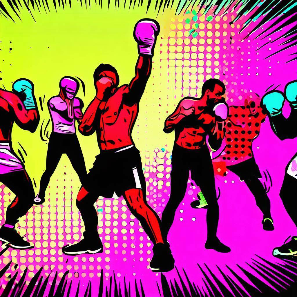 A group of people doing kickboxing exercises - Pop art style