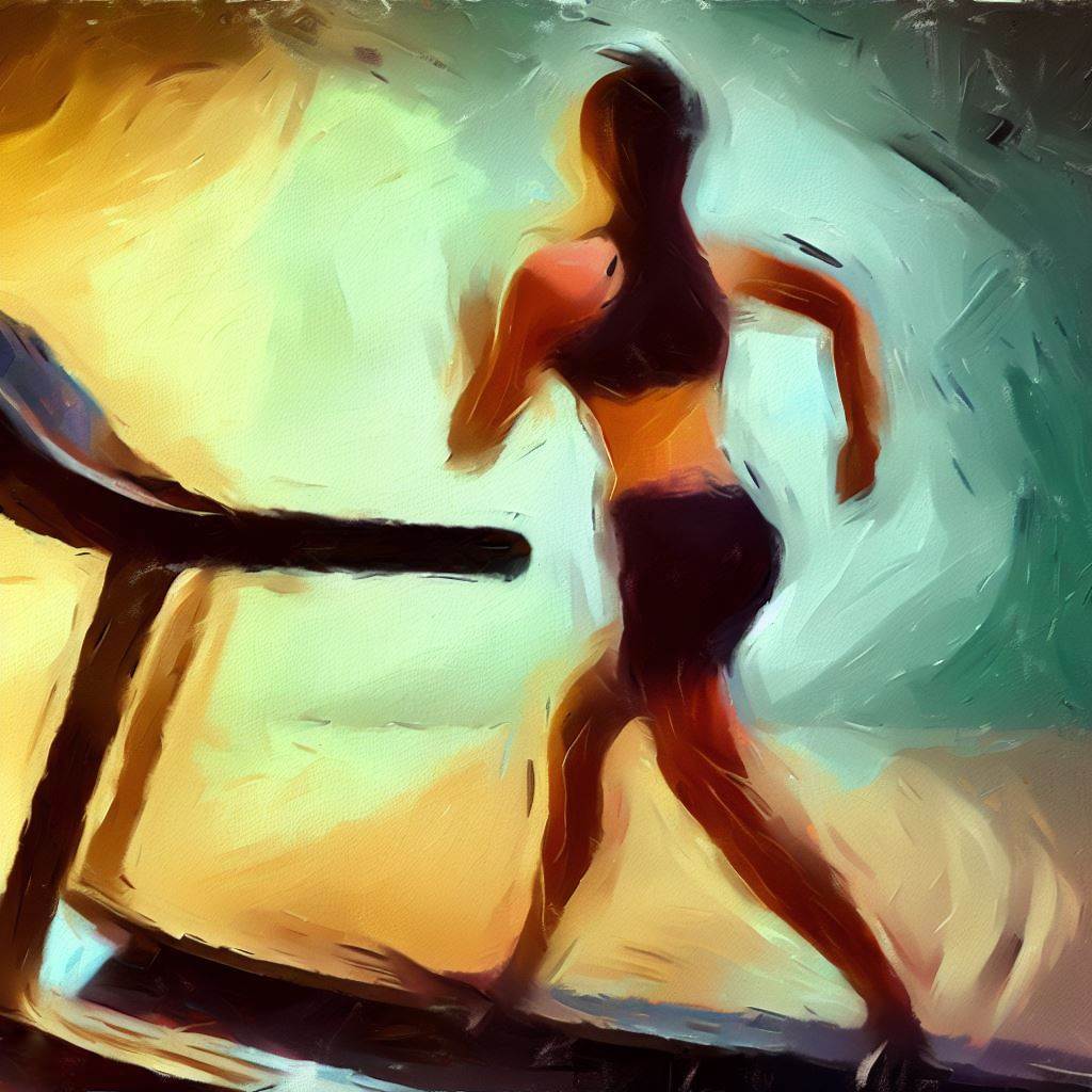 A person running on a treadmill - Oil painting style