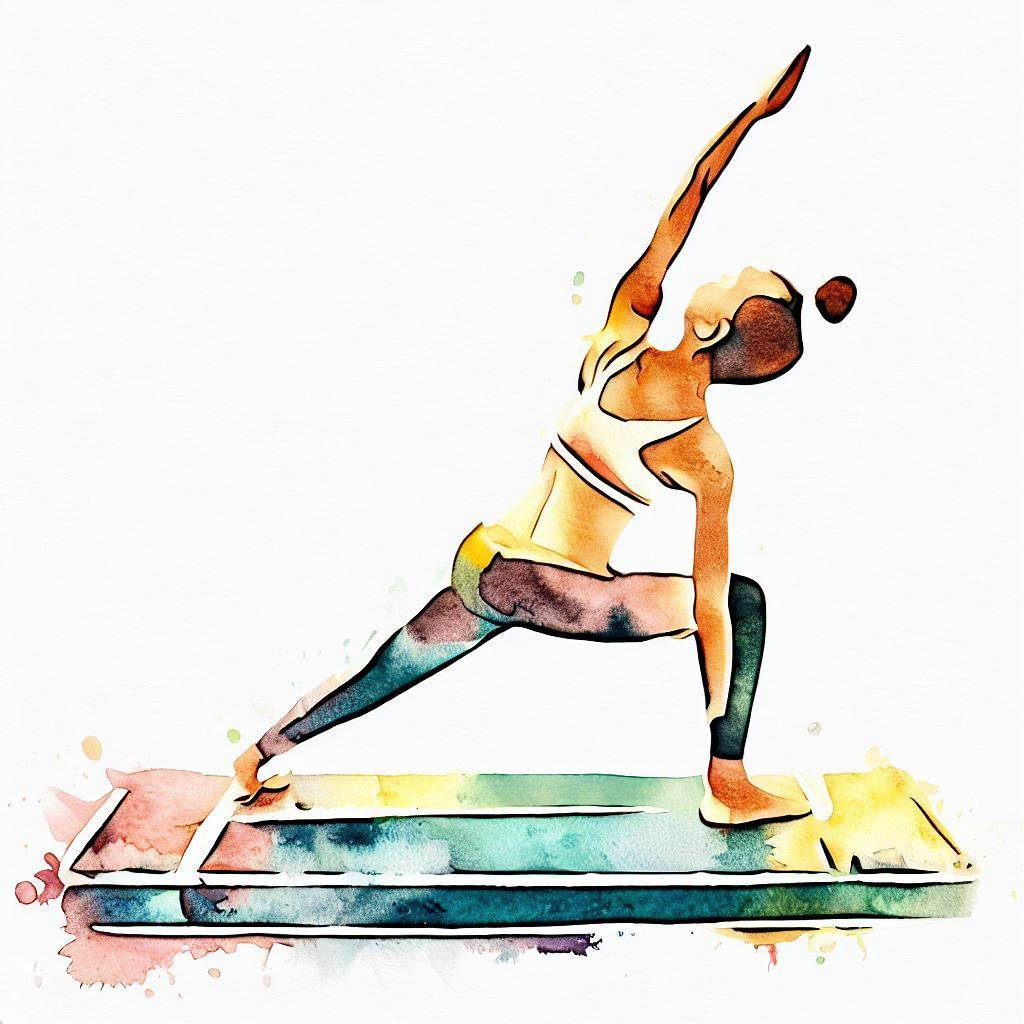 A person doing pilates on a mat - Watercolor style