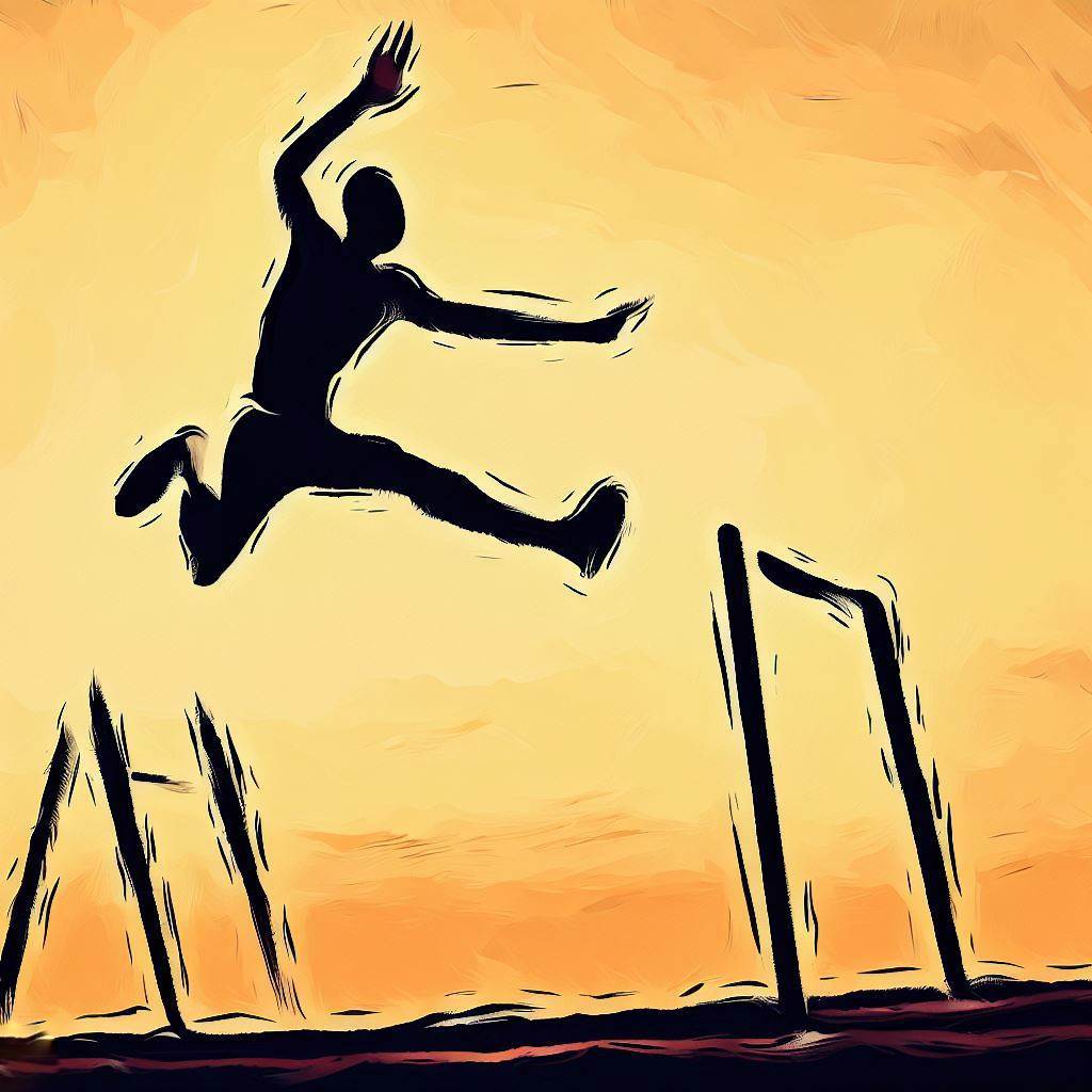 A person doing a high jump in track and field - Cave painting style