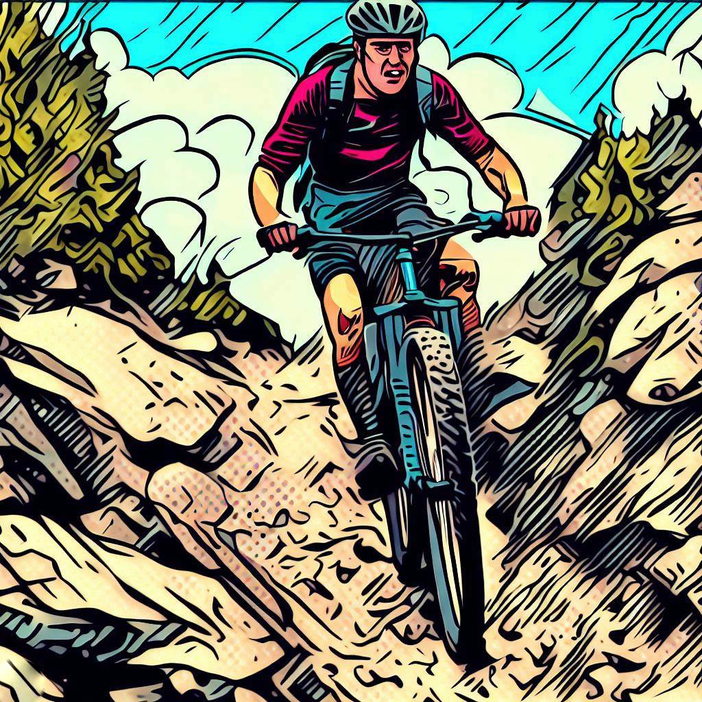 A mountain biker navigating through a rocky trail - Comic book style