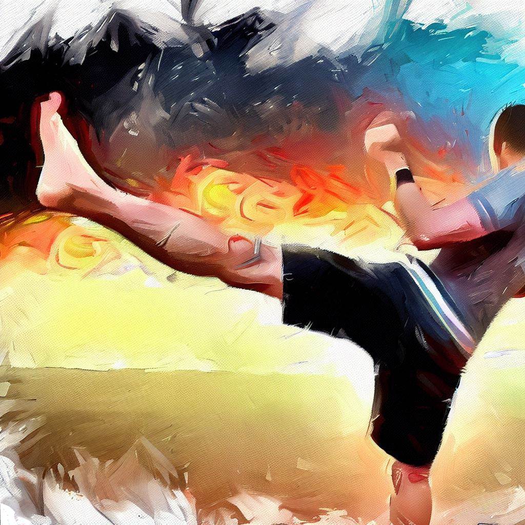 A person practicing Muay Thai kicks - Oil painting style