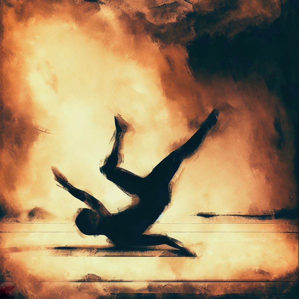 A person doing a forward roll on a gymnastics mat - Cave painting style