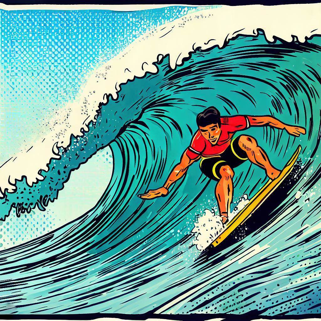 A surfer riding a barrel wave - Comic book style