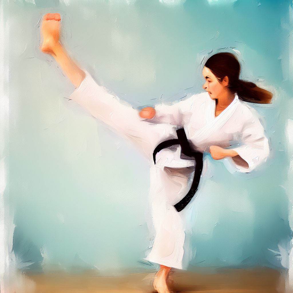 A person practicing taekwondo kicks - Oil painting style