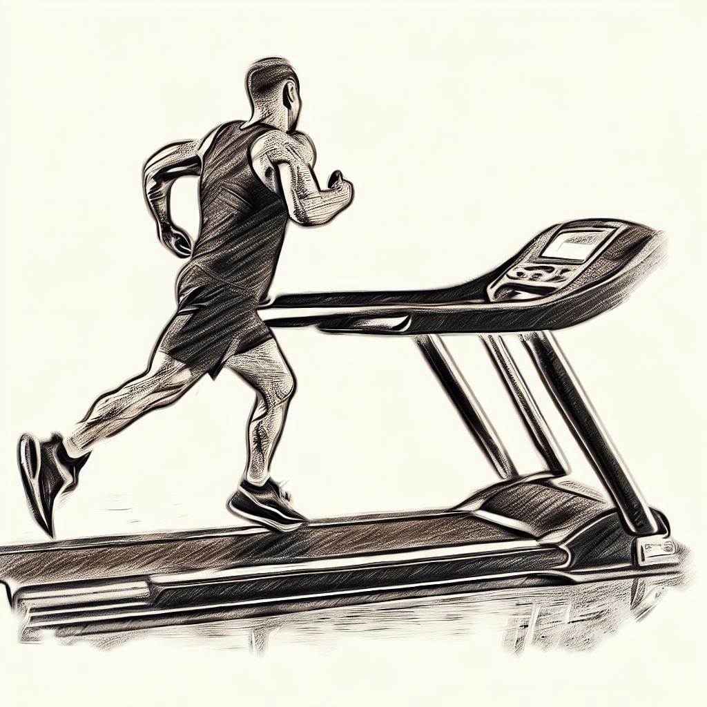 Running on a treadmill - Pencil drawing style