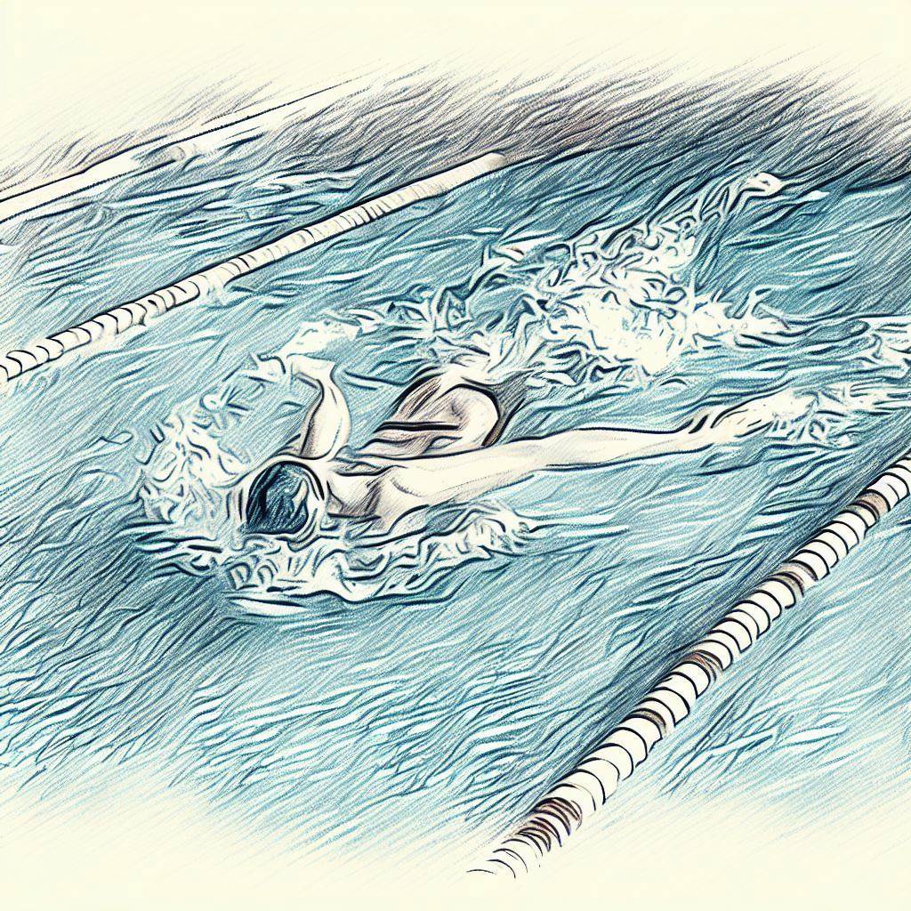 Swimming laps in a pool - Pencil drawing style
