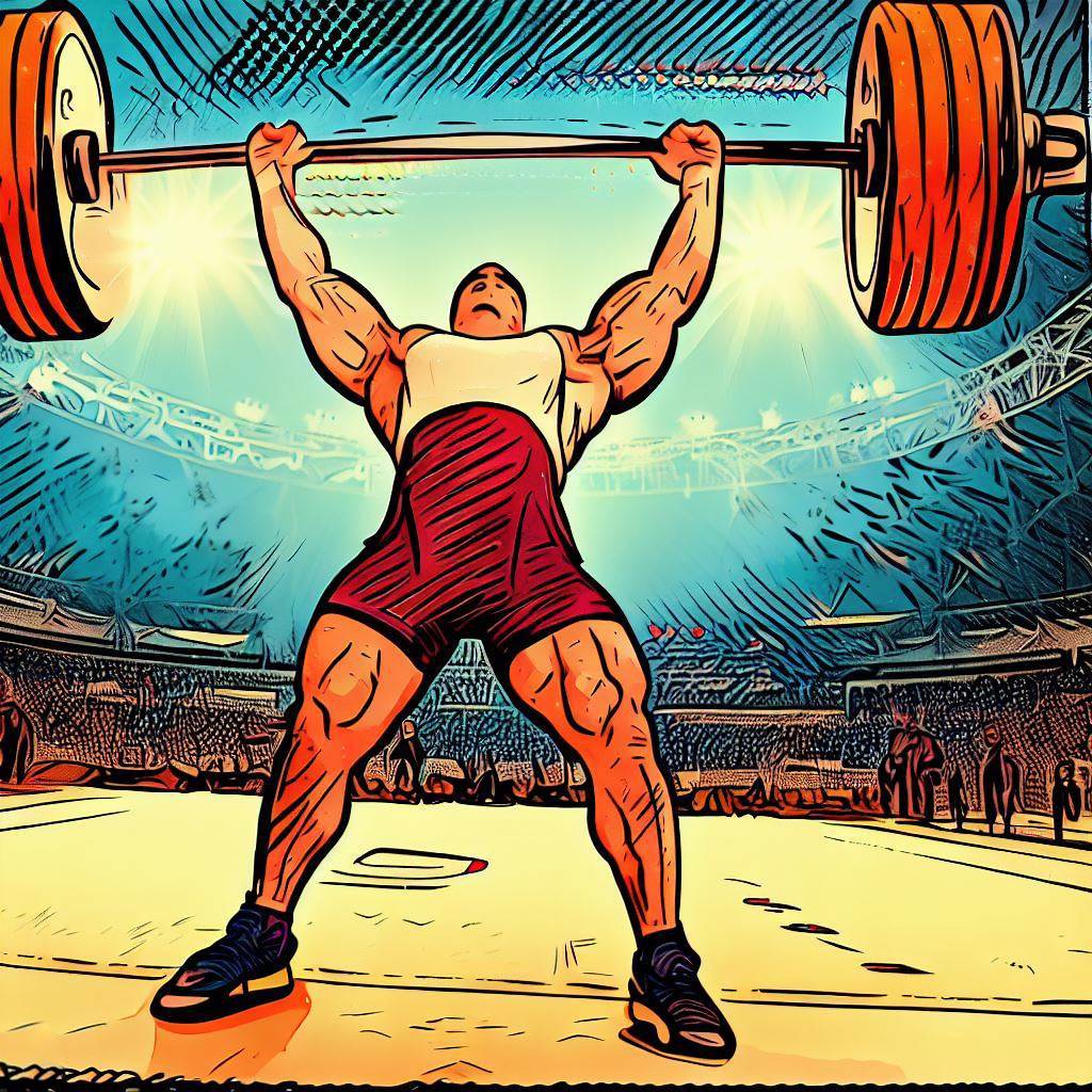 Weightlifting competition at a stadium - Comic book style