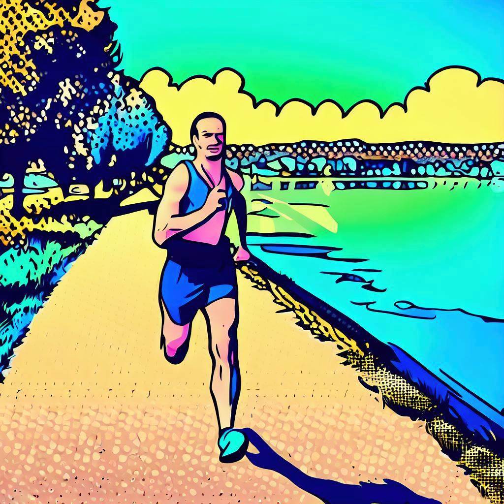 Jogging along a riverside path - Pop art style