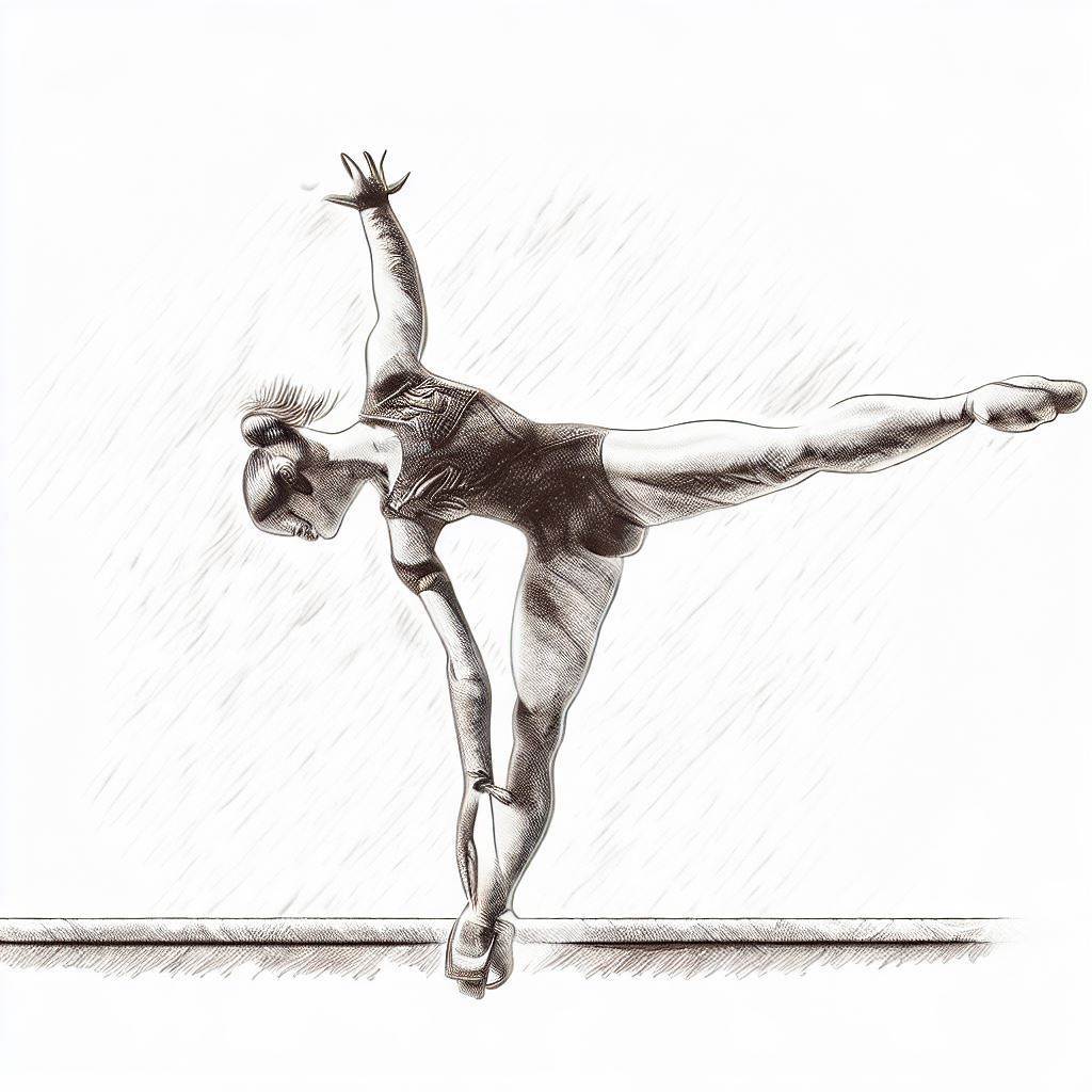 Gymnast performing on the balance beam - Pencil drawing style