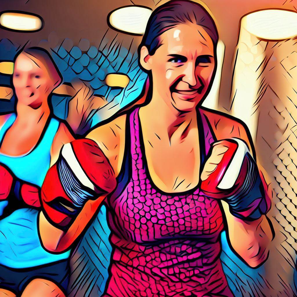 Cardio kickboxing class with focus mitts - Comic book style