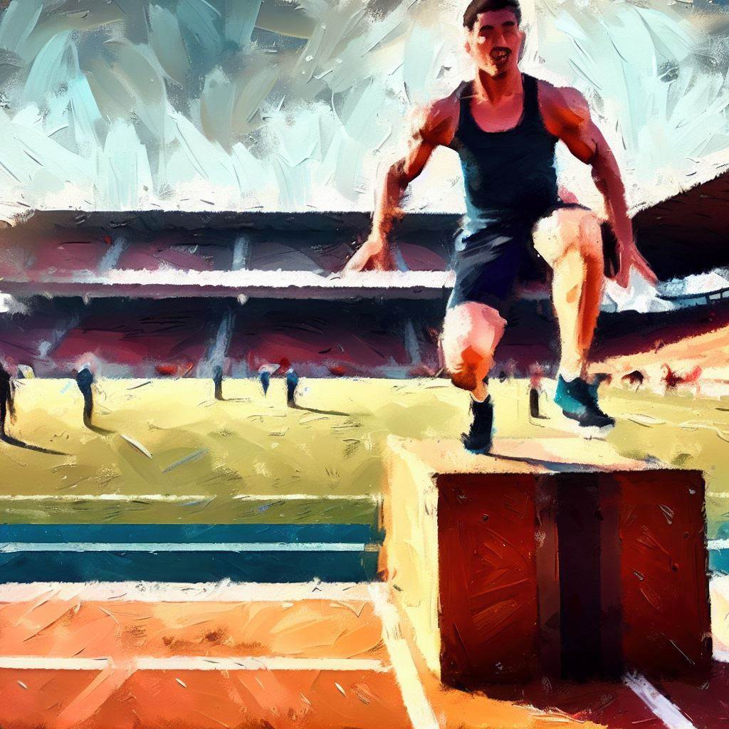 Box jumps and plyometrics at a stadium - Oil painting style
