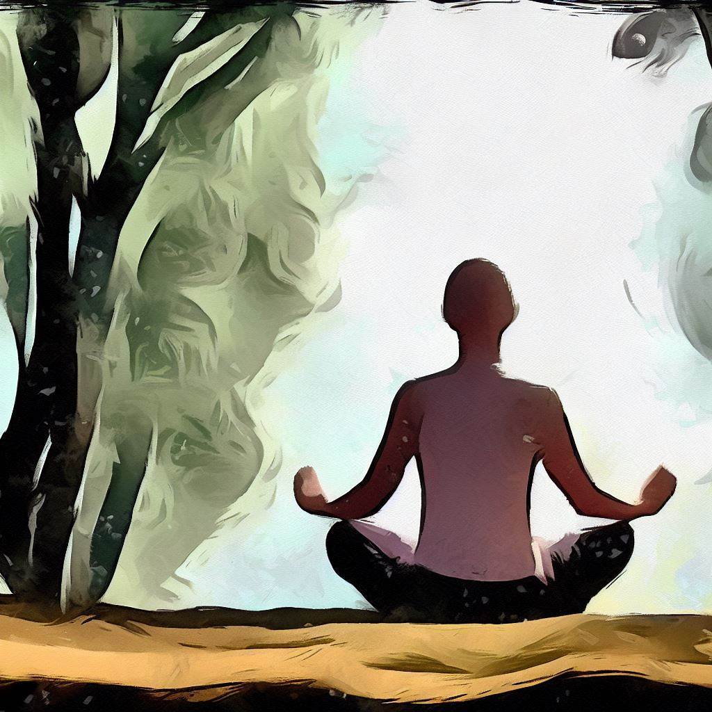 Meditation in a tranquil forest clearing - Cave painting style