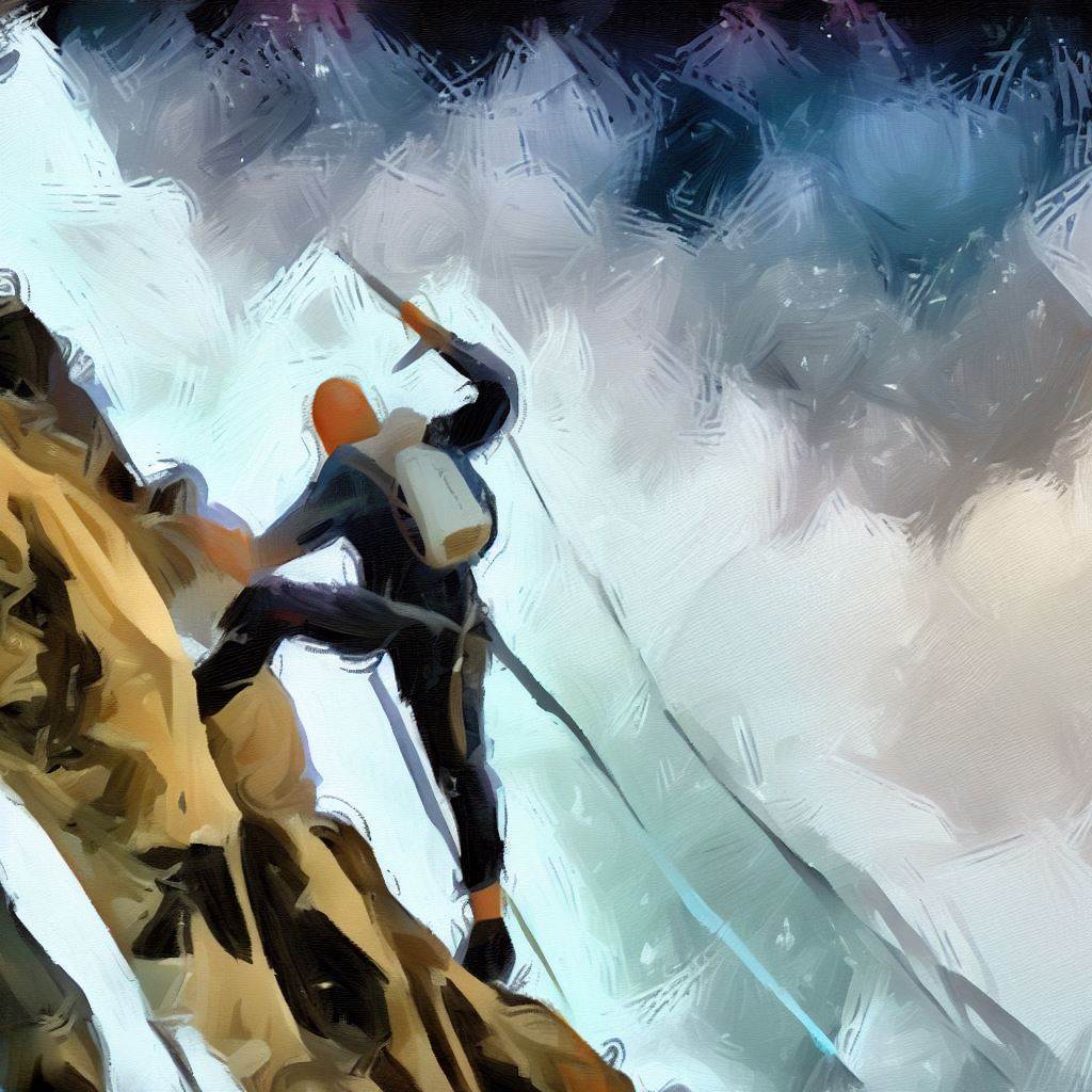 Mountain climbing with ice axes - Oil painting style