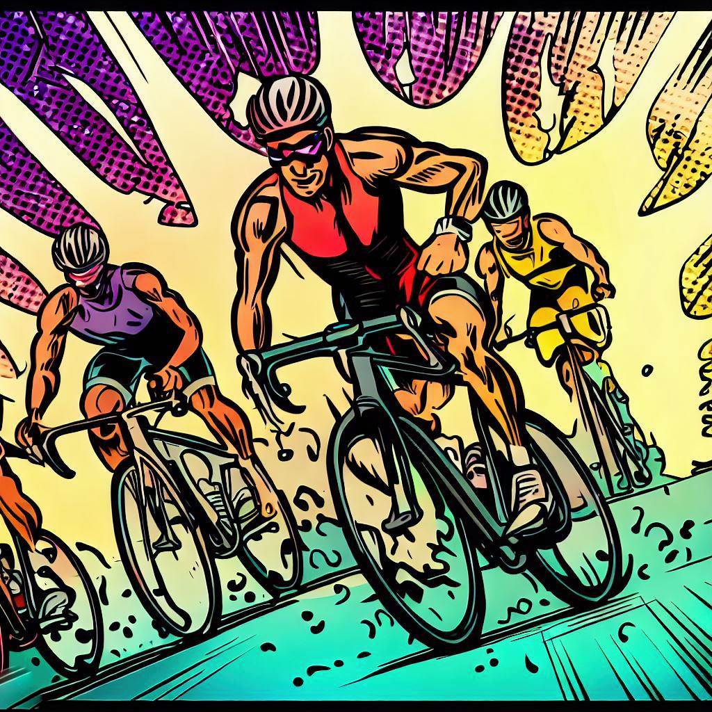 Triathlon race with diverse stages - Comic book style