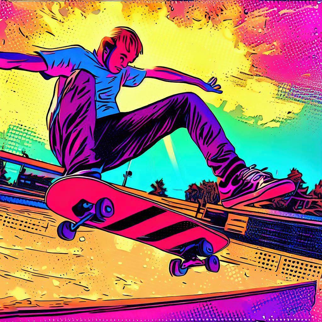 Skateboarding tricks in a skate park - Pop art style