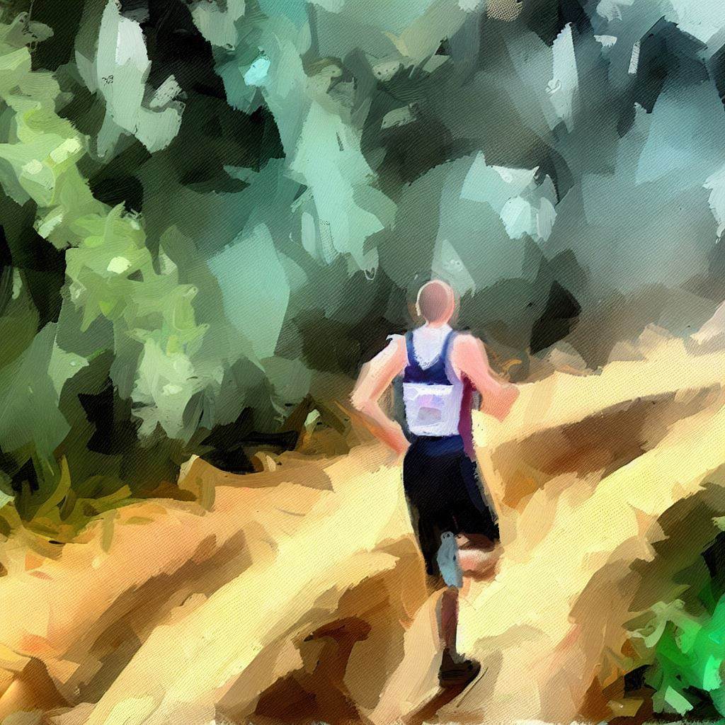 Cross-country running through a forest trail - Oil painting style