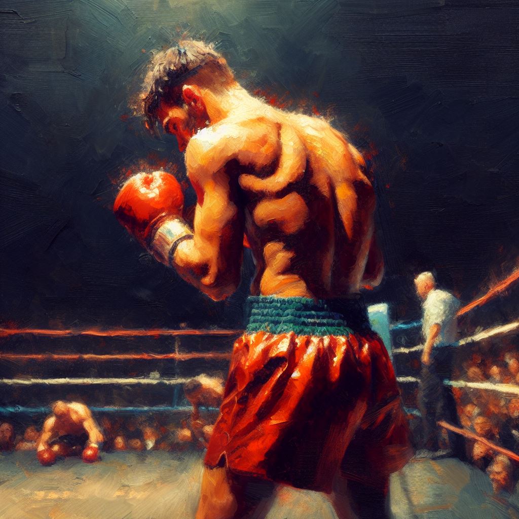 A boxer in the ring - Oil painting style
