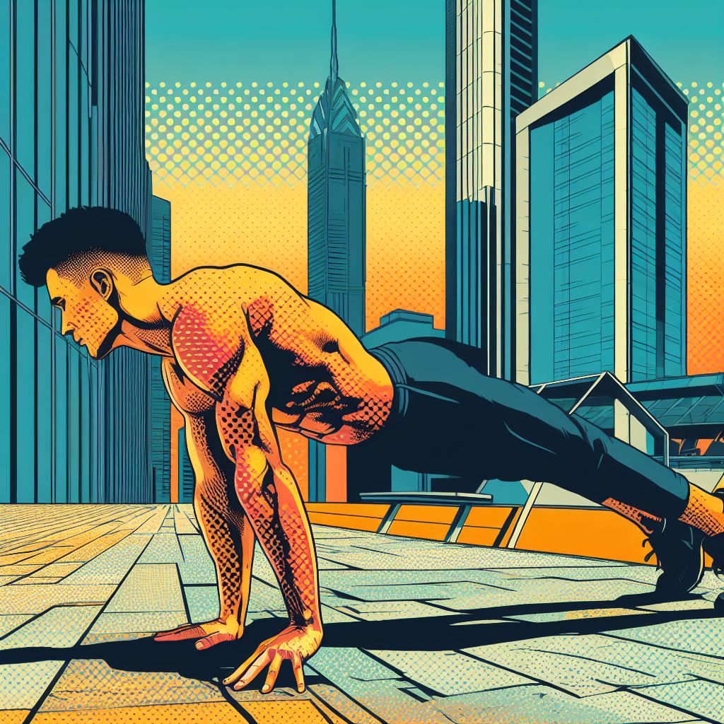 A person doing calisthenics in an urban environment - Pop art style