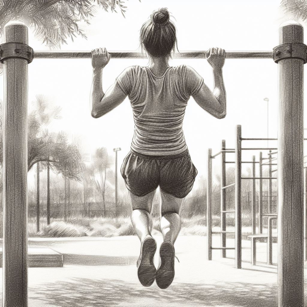 A person doing pull-ups in a park - Pencil drawing style
