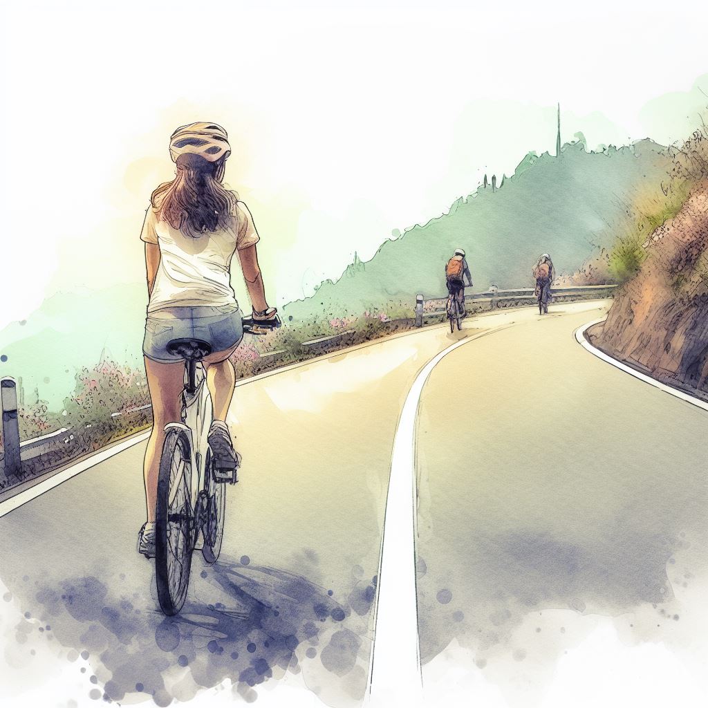 A cyclist on a winding road - Watercolor style