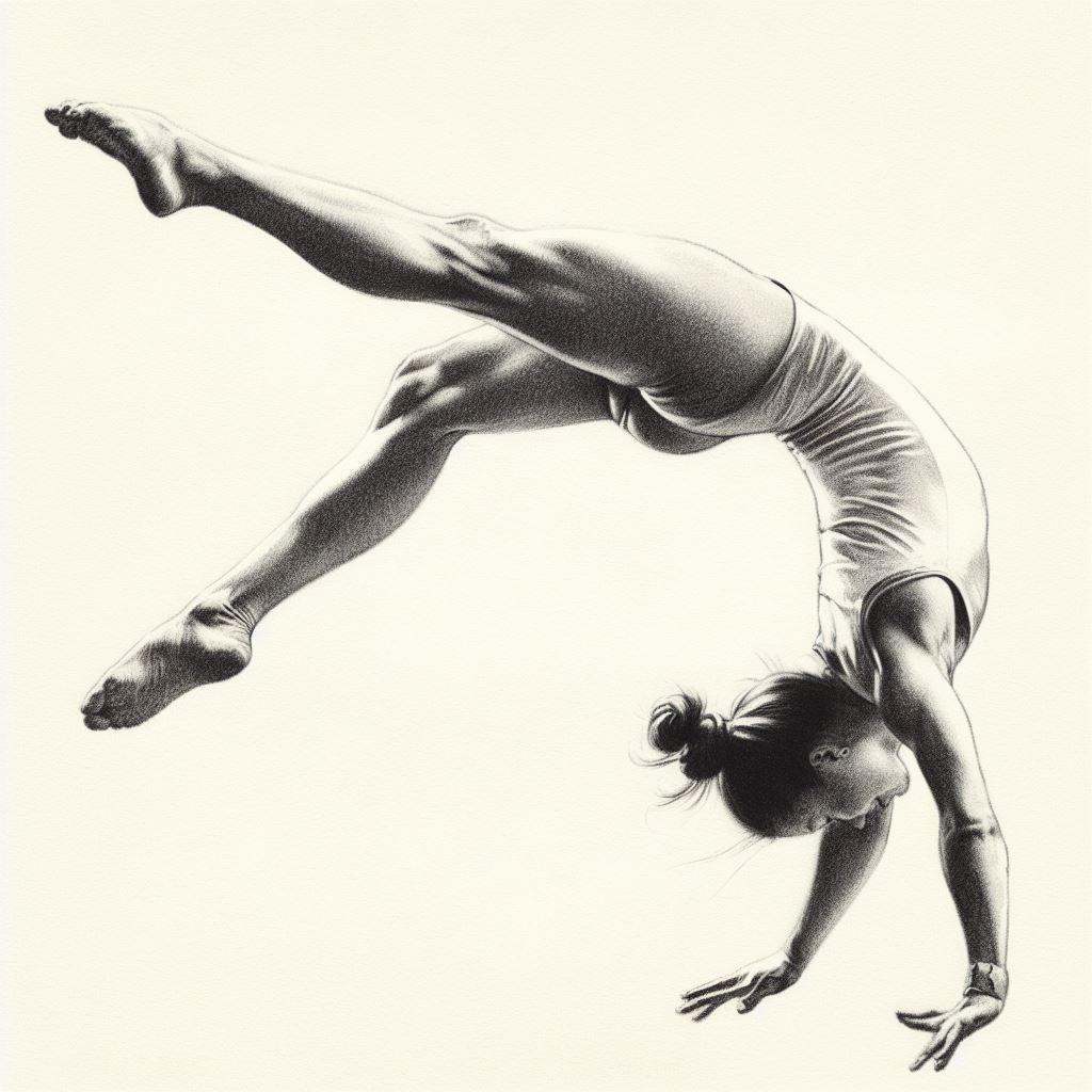 A gymnast mid-air flip - Pencil drawing style