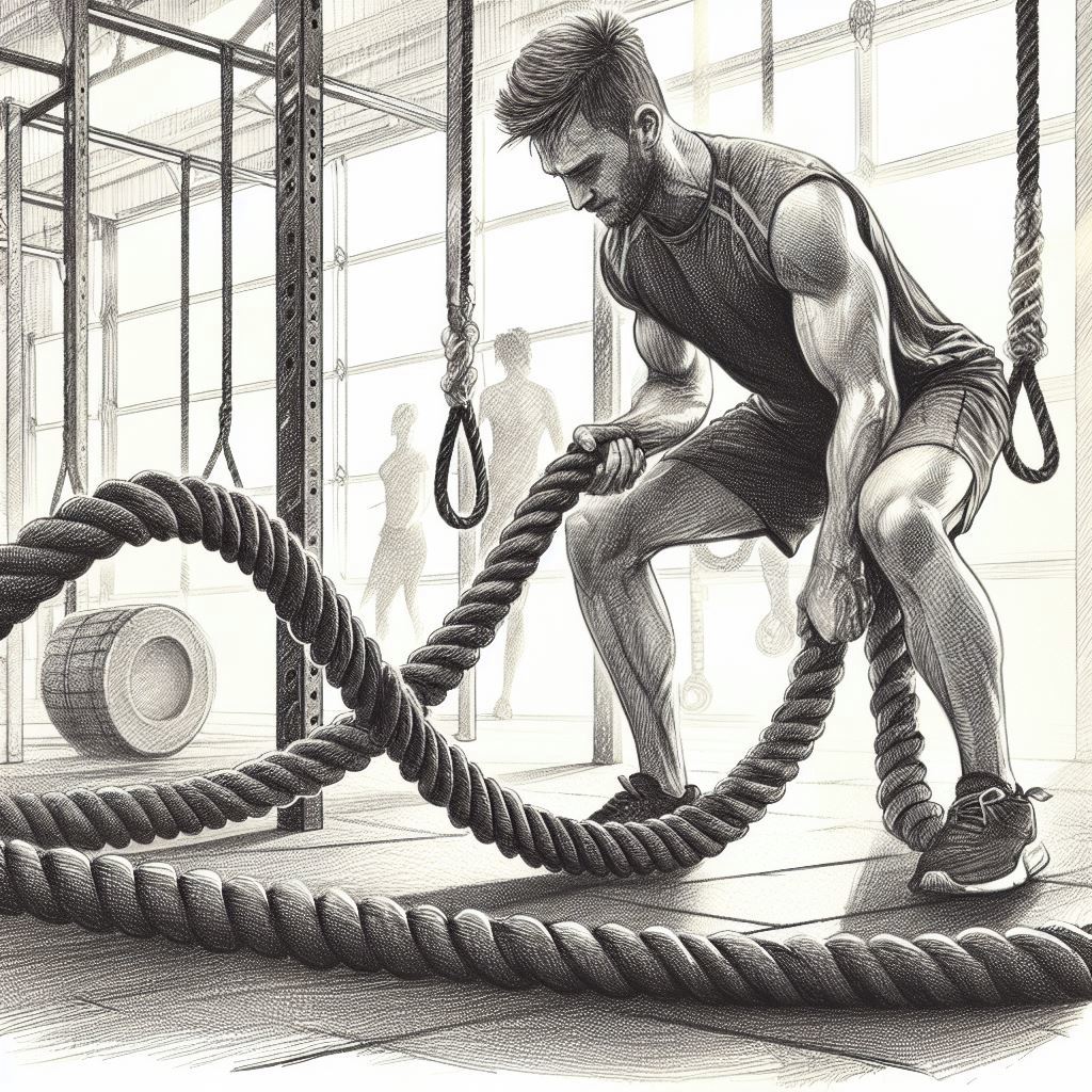 Battlerope training with thick ropes - Watercolor style