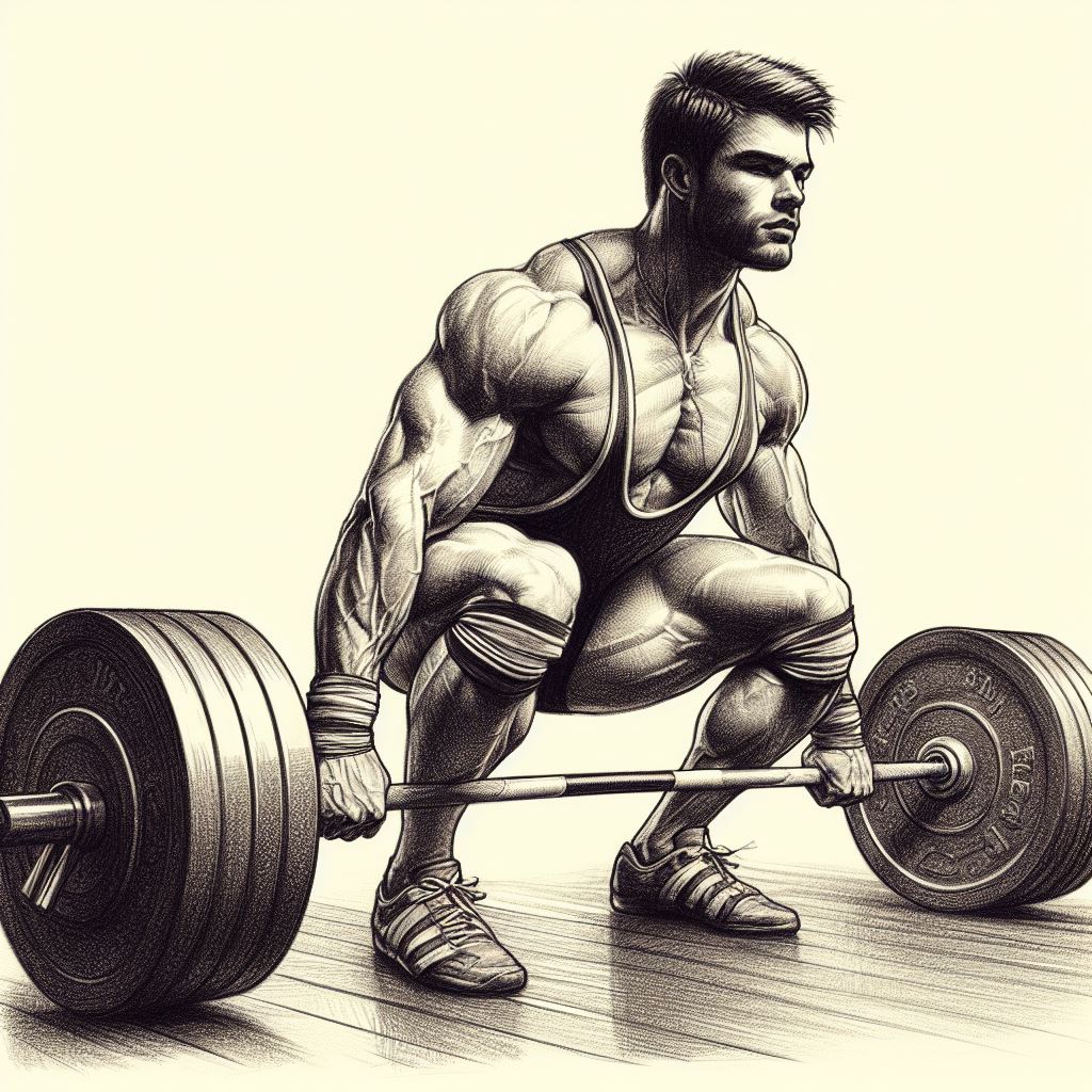 A weightlifter preparing for a lift - Pencil drawing style