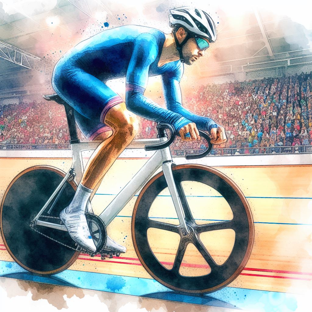 A cyclist in a velodrome - Watercolor style