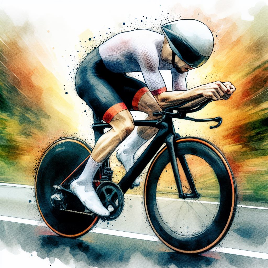 A cyclist competing in a time trial - Watercolor style