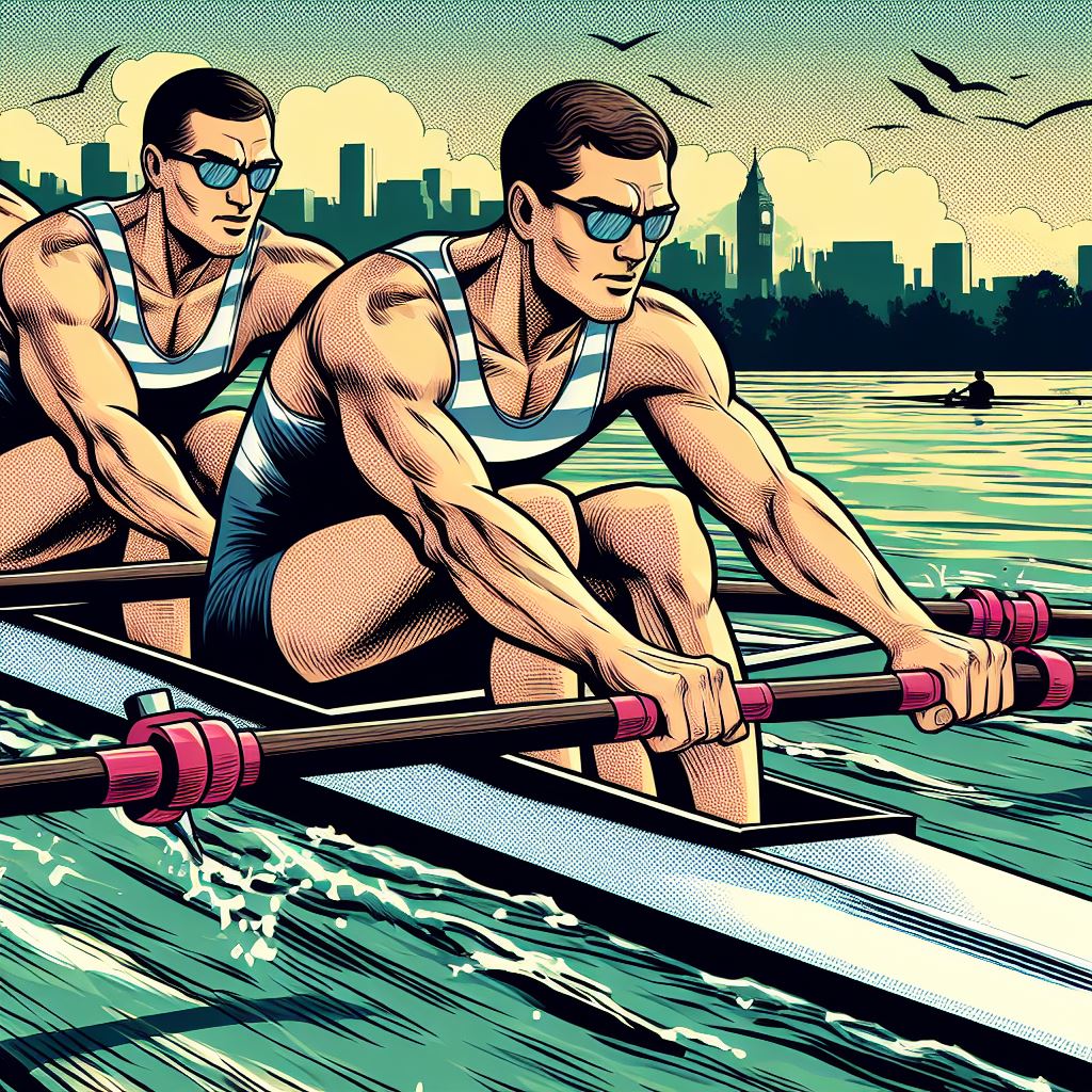 A rower rowing in perfect harmony - Comic book style