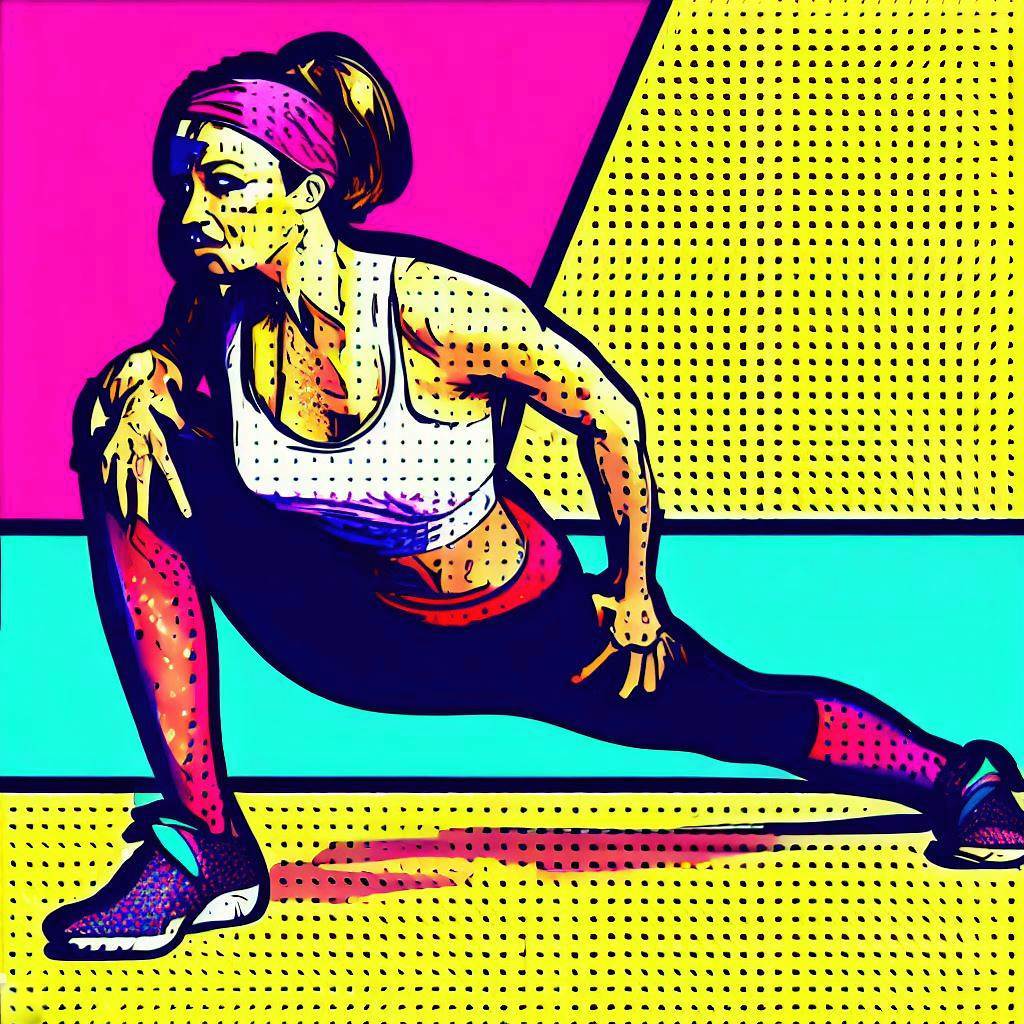 A woman stretching before a workout. - Pop art style