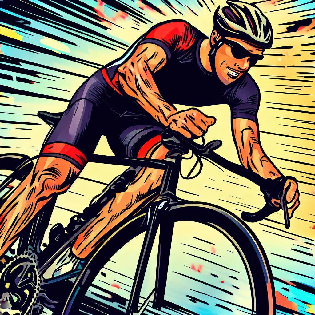A cyclist racing in a professional competition. - Comic book style